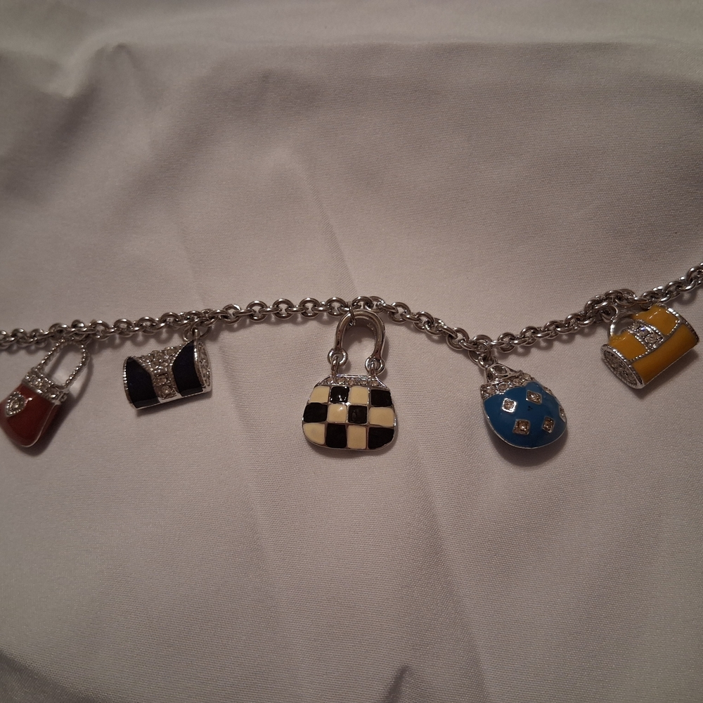 Enamel Purse Charm Bracelet - Multicolor Mini Handbag Charms